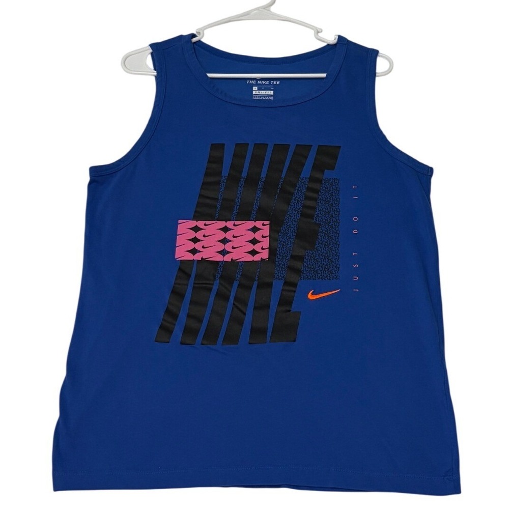 Nike Dri-FIT Graphic Tank Top Royal Blue Sleeveless Shirt Small